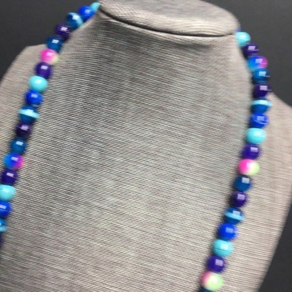 Long Toggle Necklace Silver Turquoise Blue Purple Pink Retro BoHo - Picture 4 of 9